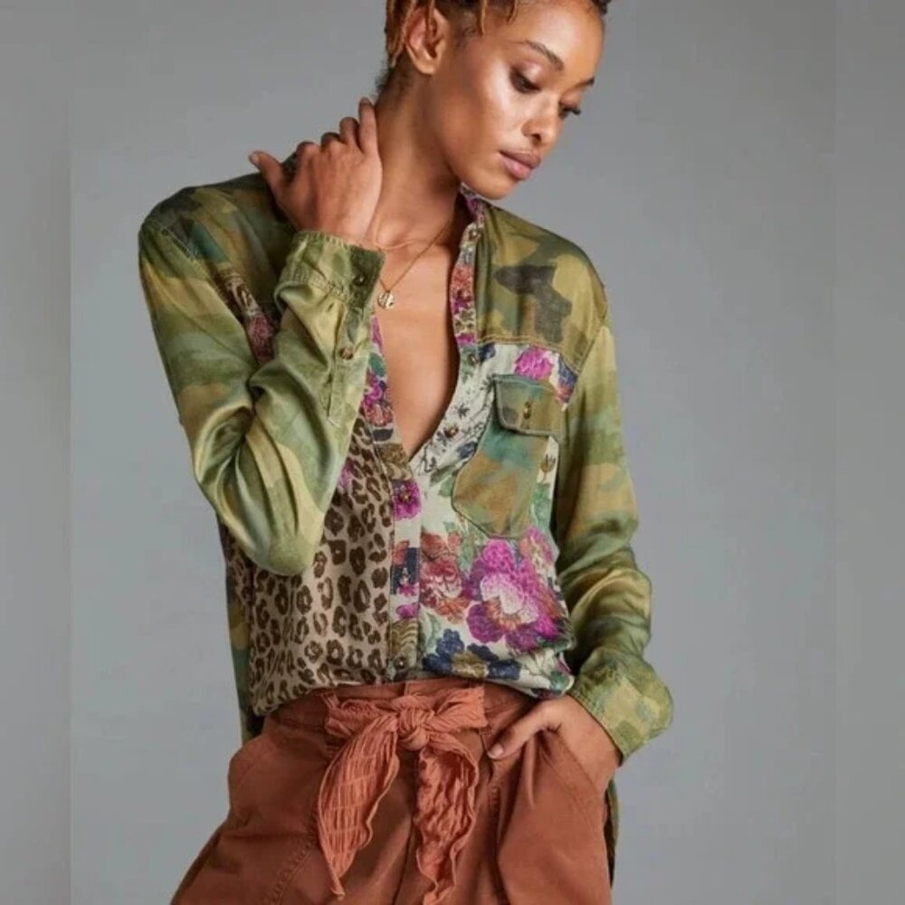 Pilcro Camouflage Colorblock Relaxed Top Sz XL
